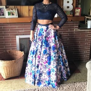 Two piece navy and floral apron Dress
